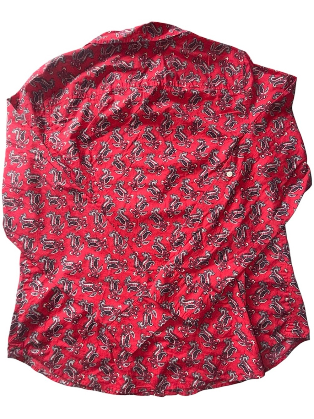 Talbots Size 14 Red Paisley Cotton Button Front Long Sleeve Shirt Blouse Classic - Picture 6 of 9
